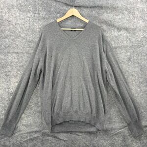 Forte Cashmere V Neck Sweater Mens XL Gray Long Sleeve Knit CUTTER Flawed Hole